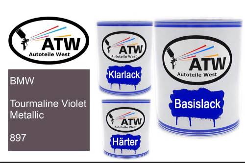 BMW, Tourmaline Violet Metallic, 897: 1L Lackdose + 1L Klarlack + 500ml Härter - Set, von ATW Autoteile West.